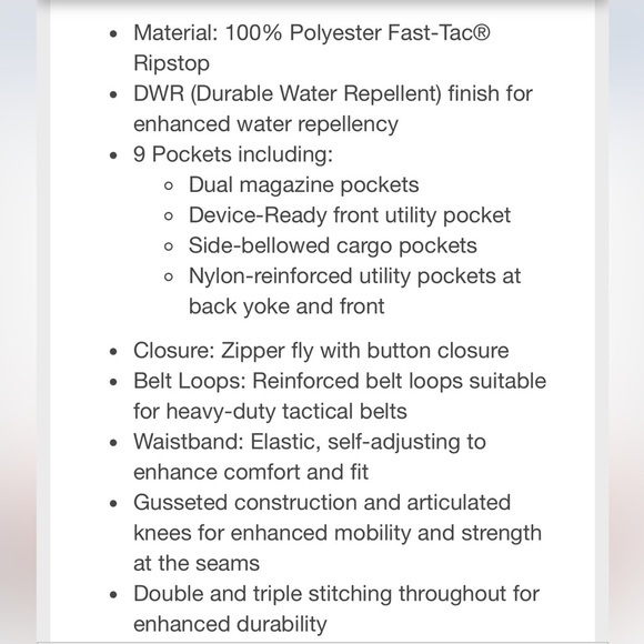 5.11 Tactical Men's Fast-Tac Khaki Lightweight Straight Leg Cargo Pants 34 X 30 - Picture 16 of 16